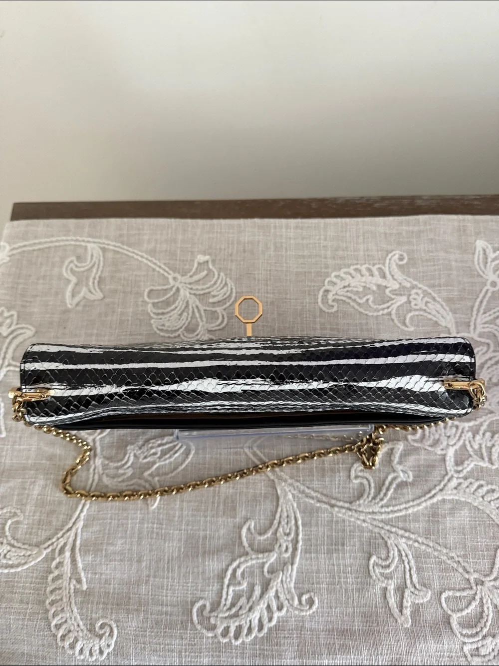 Louise et Cie Zebra Stripe Embossed/Leather Black & White Bag with Chain Strap